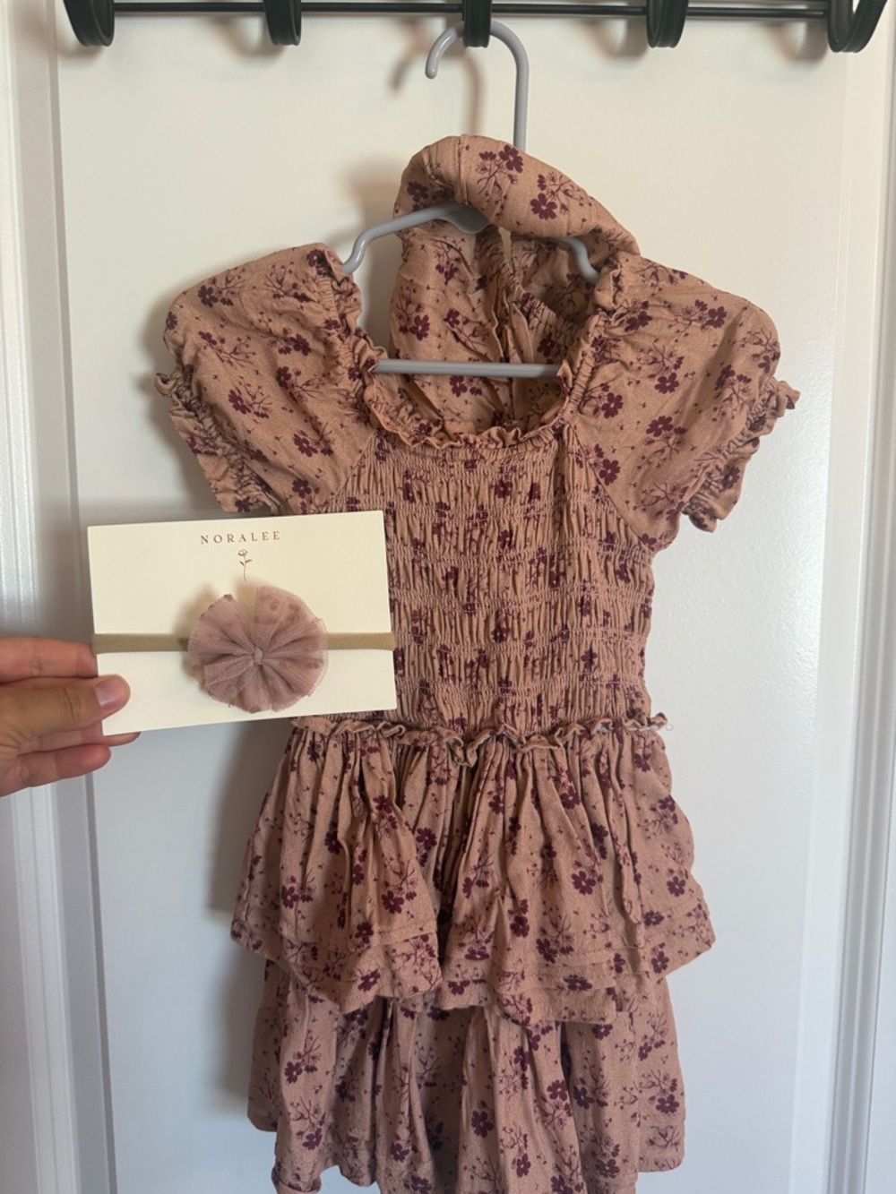 Noralee Cosette Dress - Fig Ditsy 2T with matching headband